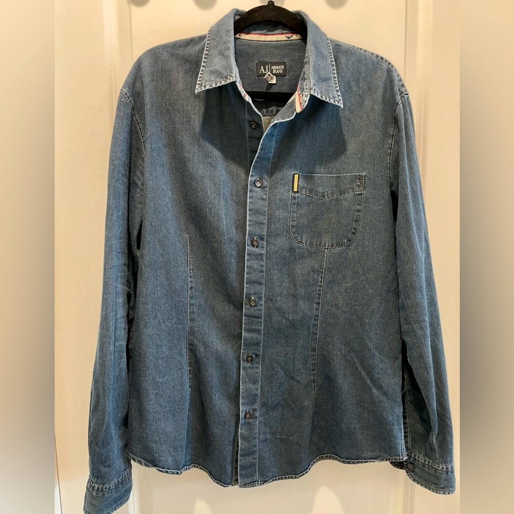 Armani Jeans Classic Blue Button Down Denim Shirt